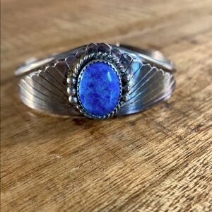 Handmade Signed Navajo Denim Lapis & Sterling Silver Cuff